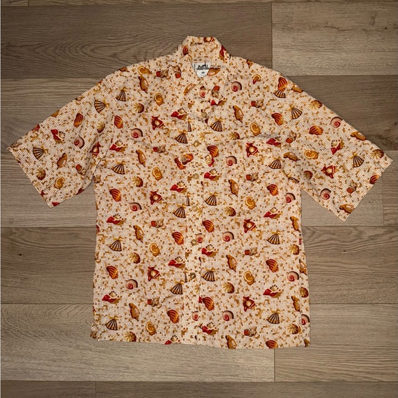 Vintage Hermes Shell Print Button Down Shirt - Picture 1 of 9